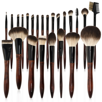 2026 24Pcs Black Blush Contour Wooden Handle Brown Bulk Private Label Luxury Vegan High Quality Professional Makeup Brush Set