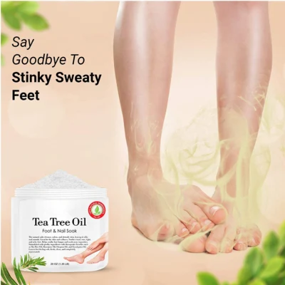 100% Natural Tea Tree Foot & Nail Soak for Dry Cracked Feet with Epsom Salt