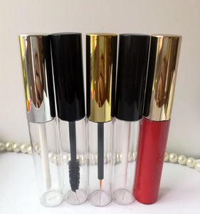 10ml Transparent plastic cosmetic lip gloss tube mascara tube with gold uv coating lid for cosmetic packaging
