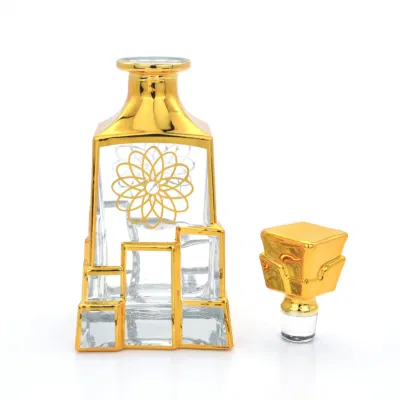 Arabian Fancy Gold Decorative Display 200ml Empty Handmade Glass Perfume Oil Decanter Bottle