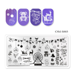 Christmas Design OM Series Custom Nail Art  Stamping Tools Image Plate With White Plastic Edge