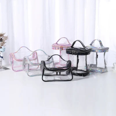 Custom Logo Pink Waterproof Cosmetic Bag Transparent Vanity Beauty PVC Clear Bag