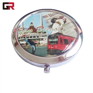 Custom Metal Folding Small Frame Round Cosmetic Make Up Antique Hand Pocket Compact Makeup Mirror