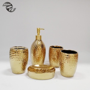 European elegant bathroom accessary modern style glossy golden ceramic bath set