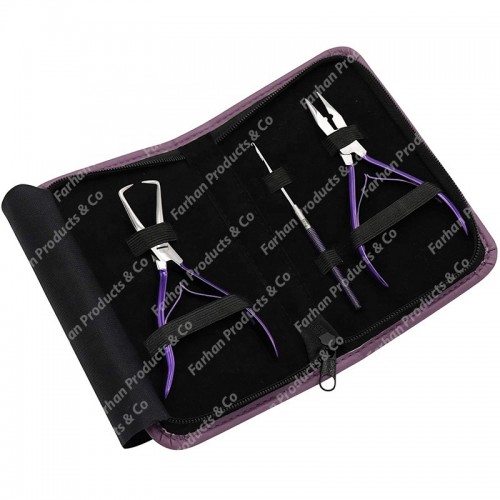 Hair Professional Extension & Beading Tool Kit Plier Set for beads Micro Ring (Purple)