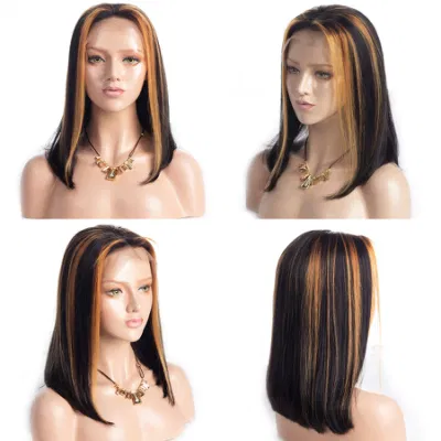 Honey Blonde Highlight Short Bob Straight Hair Lace Front Wigs