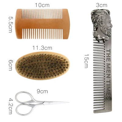 Hot Selling Sandalwood Beard Comb and Brush Set Wholesale Custom Logo Brown Black Natural Bamboo Wood Beard Comb