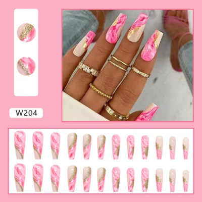 Long Coffin-Shaped Rainbow Ballerina Nail Tips Full Cover False Nail Artificial Designed Press on Nails 24PCS/Set