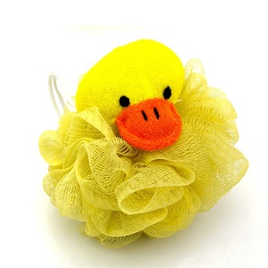 Promotional yellow soft Baby Bath Sponges with dark design PE Mesh Bath Sponge