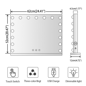 Three color lights Hollywood makeup mirror 17 Dimmable Bulbs Vanity Hollywood Makeup Mirror with light bulbs