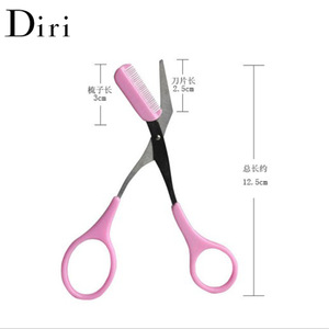 Wholesale Pink Plastic Handle Makeup Eyebrow Trimmer Cutting Scissor With Mini Comb