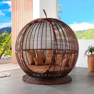 Yizhou Indoor outdoor apple cage shape round bed club hotel rattan sun bed couch portable stand up solarium sunbed tanning bed