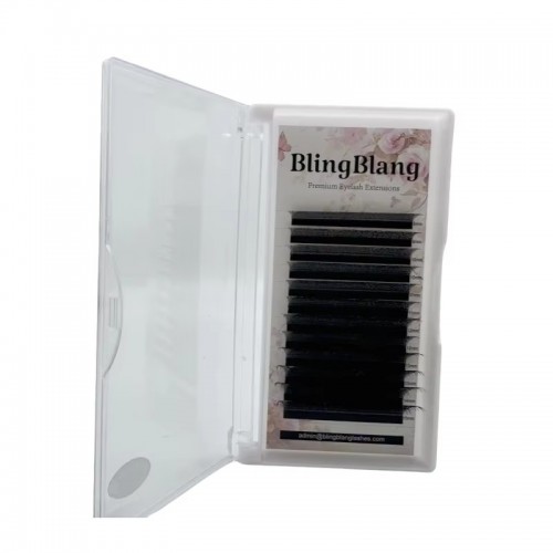 Bling Blang Korean Private Label Lashes Premium Luxury Mink Silk Soft Faux Mink Volume 3DW/4DW Matte Black Eyelashes Extension