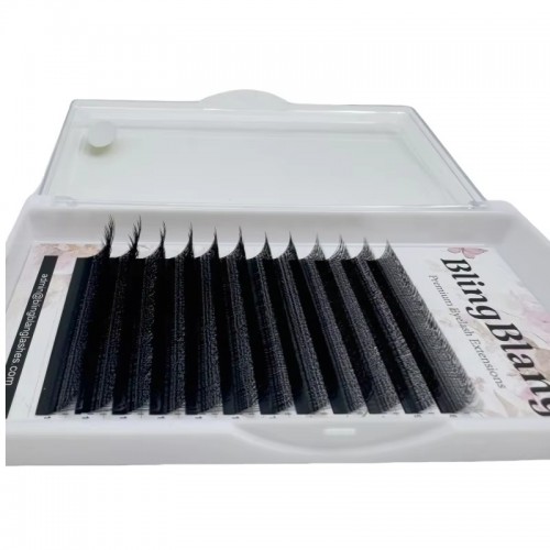 Bling Blang Korean Private Label Lashes Premium Luxury Mink Silk Soft Faux Mink Volume 3DW/4DW Matte Black Eyelashes Extension