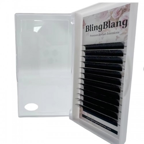 Bling Blang Korean Private Label Lashes Premium Luxury Mink Silk Soft Faux Mink Volume 3DW/4DW Matte Black Eyelashes Extension
