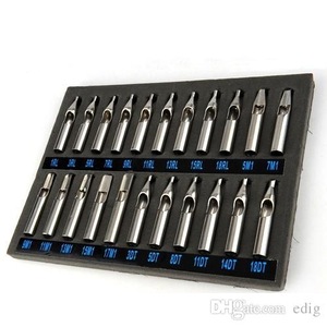 22pcs Stainless Steel Round Tattoo Nozzles Tips Needles Grip Machine Set