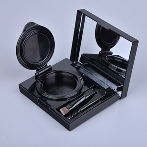 Black square empty compact powder container case with brush and clear tool