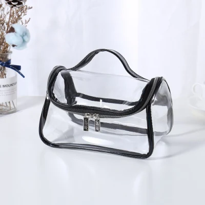 Custom Logo Pink Waterproof Cosmetic Bag Transparent Vanity Beauty PVC Clear Bag