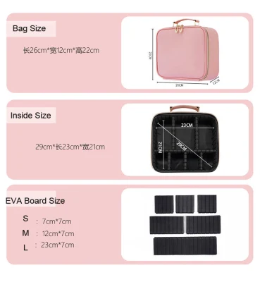 Makeup Train Case with Mirror and Lights 3 Color Adjustable Brightness Rechargeable Waterproof Cosmetic Case Large Makeup Bag