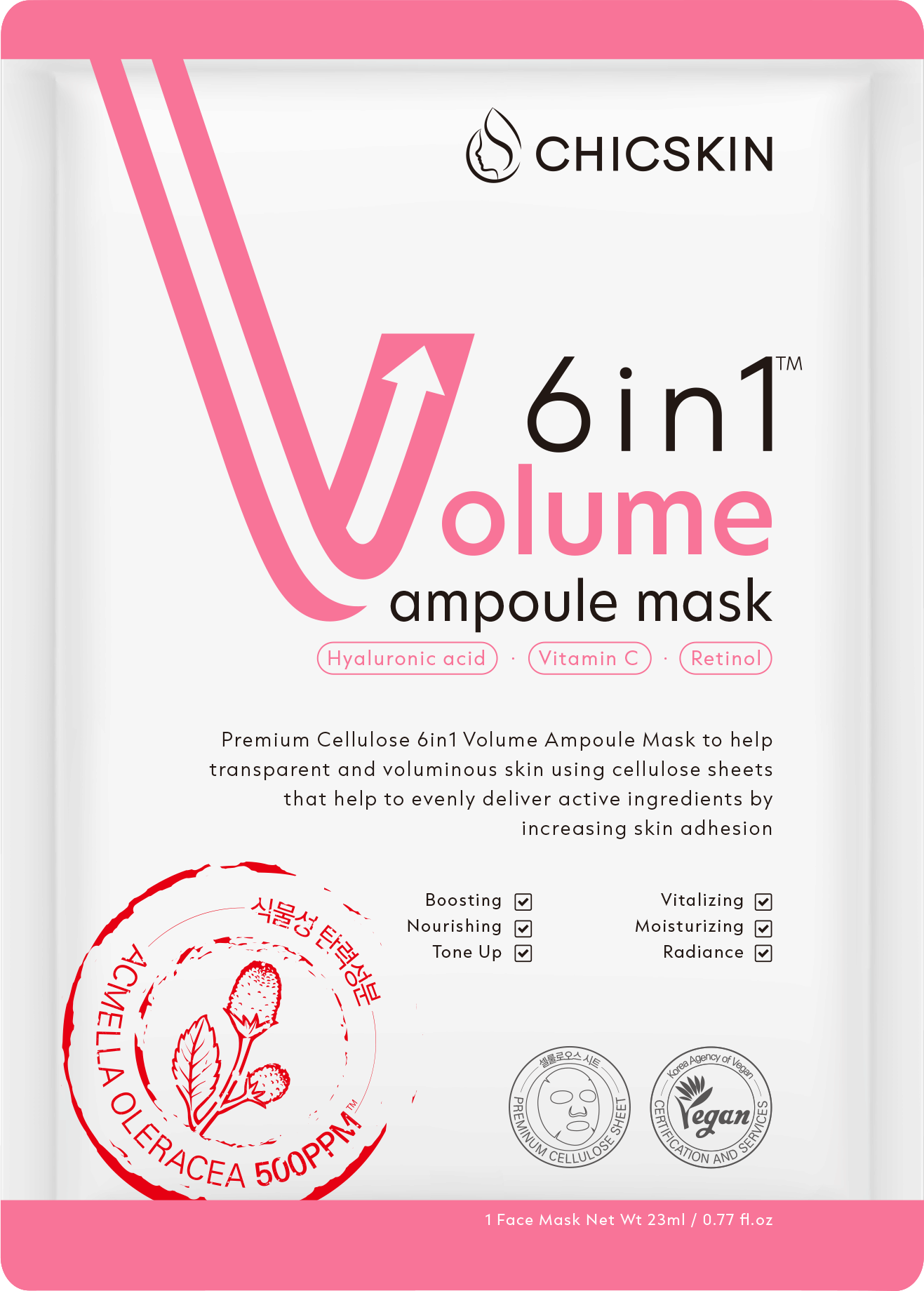 Mask sheet_CHICSKIN 6in1 Volume Ampoule mask 23ml_Vegan_Cellulose sheet