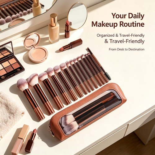 Professional 13-Piece Makeup Brush Set Coffee Brown Soft Vegan Bristles Multi-Functional Face Eye Brushes Custom Logo OEM