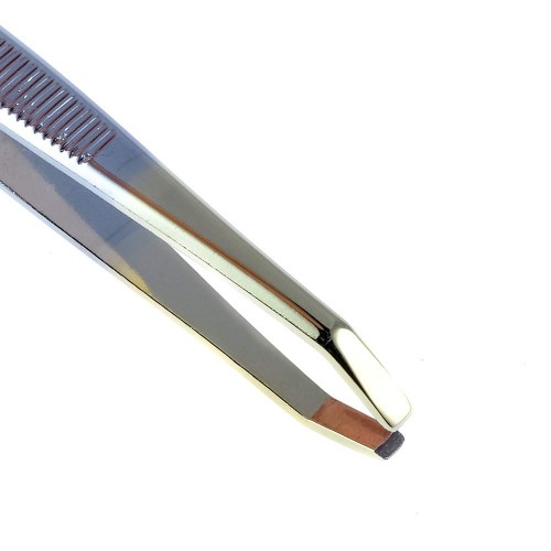 Gold Tipped Surgical Grade German Stainless Steel Tweezer (Slanted)-Flawless Eyebrow and Facial Hair Shaping and Removal Tweezer