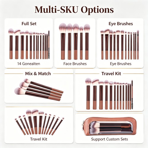 Professional 13-Piece Makeup Brush Set Coffee Brown Soft Vegan Bristles Multi-Functional Face Eye Brushes Custom Logo OEM