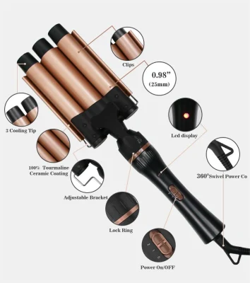 Hair Styling Tools 5 in 1 Interchangeable Curling Iron 3 Barrel Waver Wand Rotating Ceramic Hair
