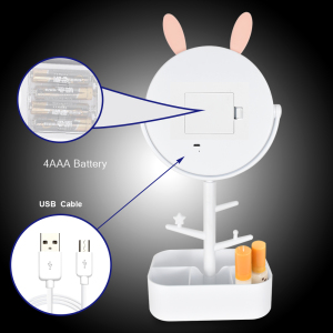 Multifunctional led round wireless charger desktop rabbit-shaped cute makeup mirror with 3 Brightness LED Light