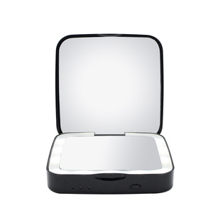 Portable mini power bank light up magnification 5x plastic pocket makeup mirror +15 led makeup mirror fold