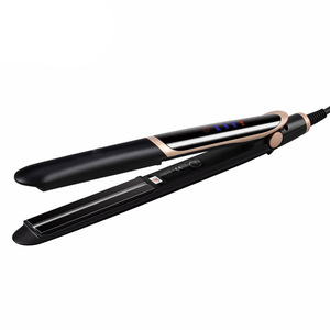 PTC Ceramic Titanium-Plated Flat Iron Hair Straightener and Hair Curler Tool 2 in 1 Straightening Curling Iron with Dual Voltage