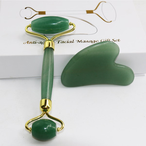 Skin care tools Green Roller Jade and Gua Sha Jade for facial with with Zinc Alloy Frame