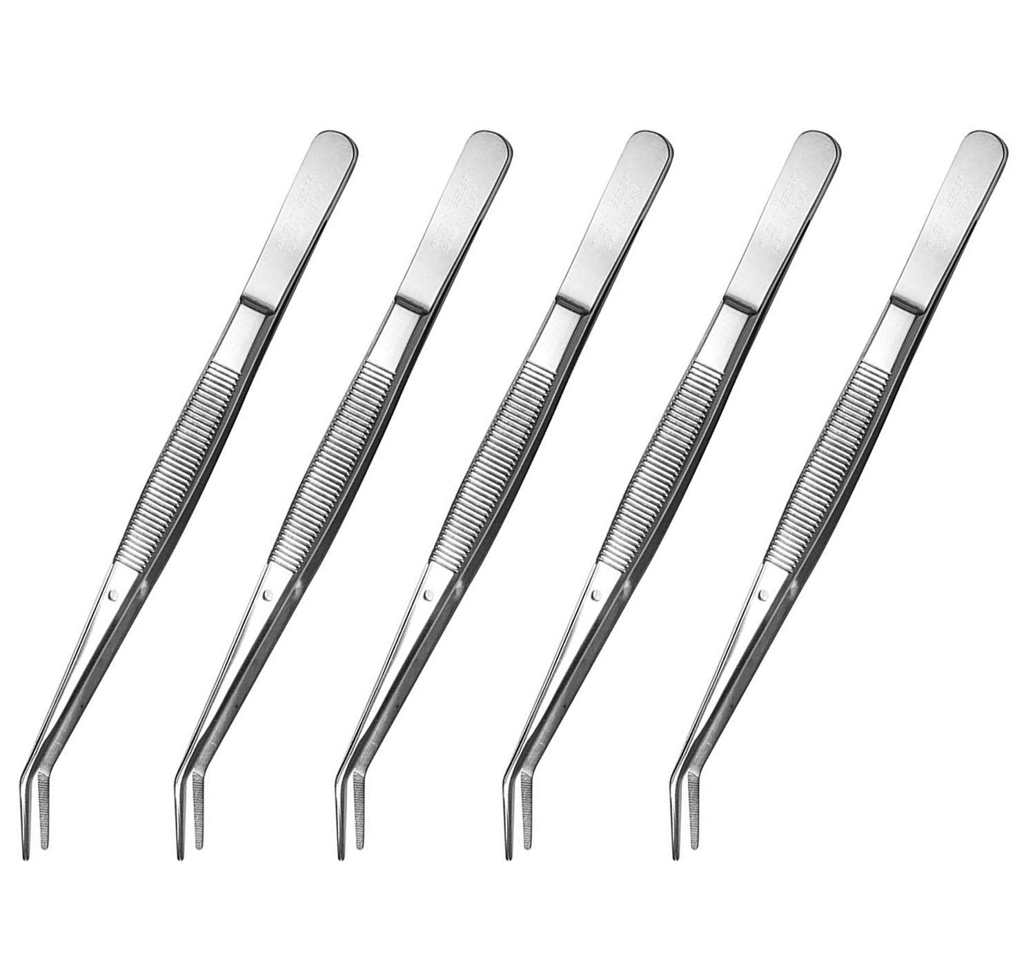 Stainless Steel Tweezers with Curved Serrated Tip Multipurpose Tweezers Sewing Machine Tweezers Forceps for Craft Repairing 5Pcs