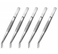 Stainless Steel Tweezers with Curved Serrated Tip Multipurpose Tweezers Sewing Machine Tweezers Forceps for Craft Repairing 5Pcs
