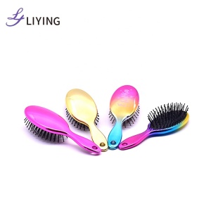 2020 New custom logo electroplated pravite label straight hair brush comb