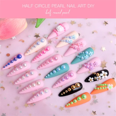 Ab Nail Rhinestones Mermaid Pearl 3D Nail Art Pearl Crystals Flat Bottom Half Round Mixed Size Nails Art Decorations