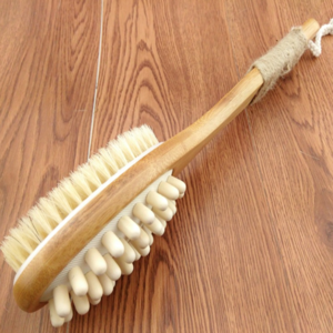 Bamboo Bath Brush for Back Scrubber,Wooden Brush with Long Handle for Exfoliating Skin & Wood Beads for Massage