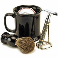 BLACK Hair Shaving Brush and Chrome Razor Stand Shaving Set