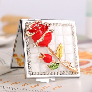 Compact Mirror Double Side Folding Square Jeweled Pocket Mirror Customized