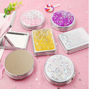 Custom Logo mini small hand mirror double sides makeup cosmetic mirror