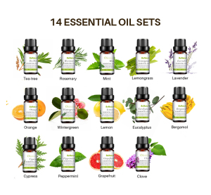 High Quality Essential Oil Set Aromatherapy 14 *10ml Pure Tea Tree, Lavender, Eucalyptus,Peppermint Essential Oil Gift Set