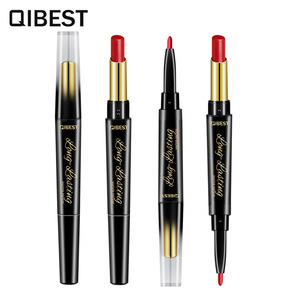 QIBEST 2 In 1 Double Head Lipstick Lip Liner Pencils Waterproof Long Lasting Pigments Nude Lipliner Pen