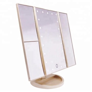 Touch Screen Trifold 21 LED Lighted Vanity Makeup Mirror with 1x/2x/3x Magnification USB Charging 180 Degree Adjustable Stand