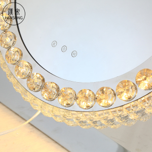 Wholesale Diamond Luxury Hollywood Style Crystal Crushed LED Light illuminated Round Makeup Vanity Mirror