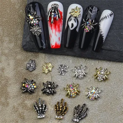 Wholesale Halloween Nail Art Decoration Alloy Dark Spider Skull DIY Metal Nail Ornaments Diamond