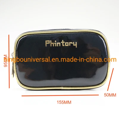 Wholesale Luxury Black Shiny PU Toiletry Cosmetic Bag Travel Bag