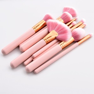 Wholesaler new arrive  pink soft cosmetic brush 10 pcs  kabuki  custom branding logo makeup brushes set   Fan brush makeup