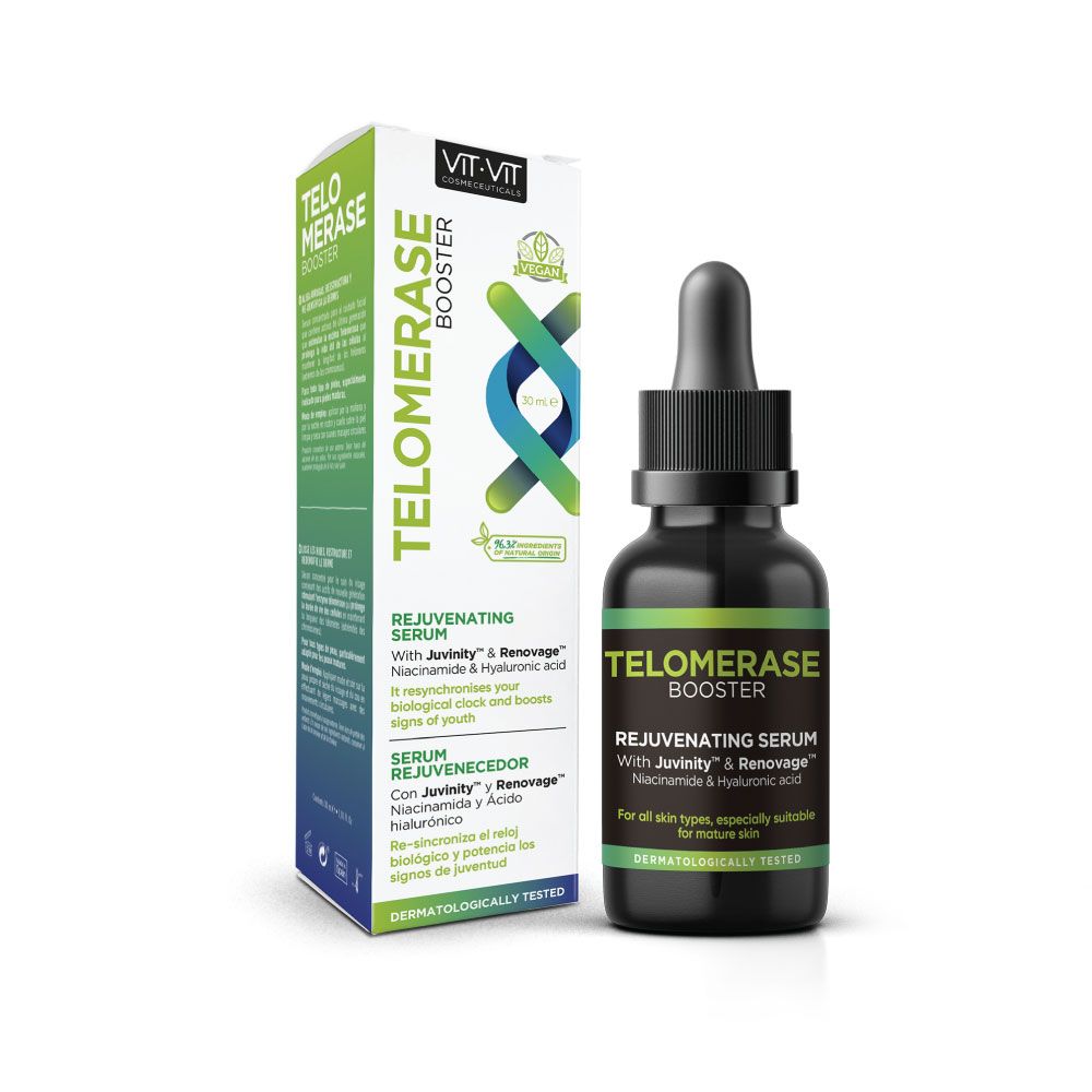 Rejuvenating Serum Telomerase Booster 30ML: Smooths Out Wrinkles, Restructures, and Redensifies the Dermis. With Hyaluronic Acid and Niacinamide. Vegan Serum for Mature Skin, Boosts signs of youth - Vegan Skincare Wholesales and Whitel Label