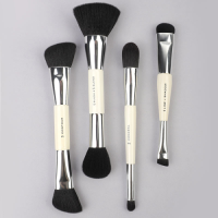 Private Label 4 Piece Dual Ended Professional Makeup Brushes Set Multi-Use Travel Cosmetic Tools Kit with Printed Functional Labels