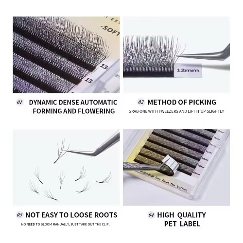 3D 4D 5D W Korean PBT Fiber Vegan Natural Long Eyelashes Premade Clover Premium Weave Lash Extension Trays